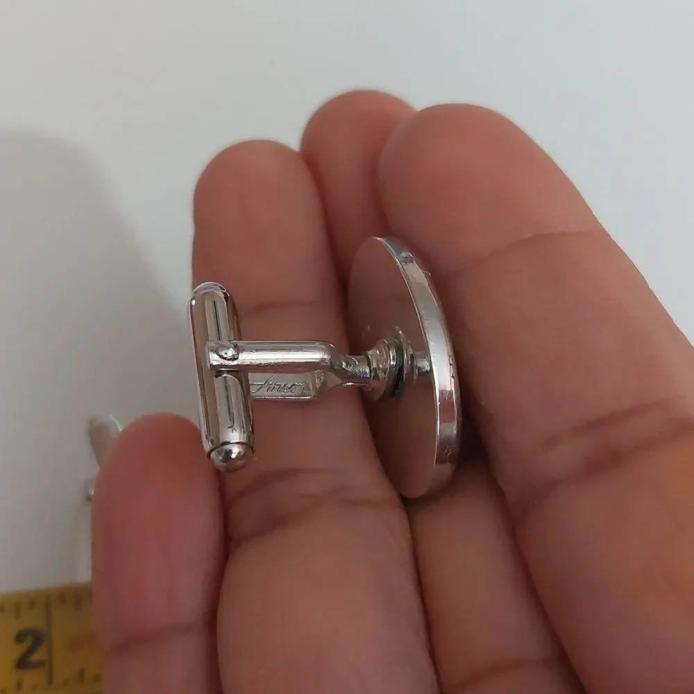 Vintage ANSON JED Etched Initials Silver Tone Cufflinks